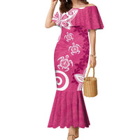 Polynesia Family Matching Mermaid Dress and Hawaiian Shirt Pink Tribal Turtle Floral Pattern