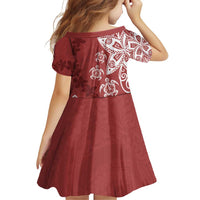 Polynesia Family Matching Off Shoulder Short Dress and Hawaiian Shirt Red Tribal Turtle Floral Pattern
