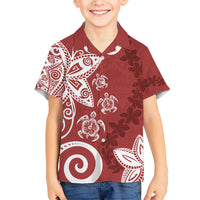 Polynesia Family Matching Short Sleeve Bodycon Dress and Hawaiian Shirt Red Tribal Turtle Floral Pattern