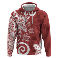 Polynesia Hoodie Red Tribal Turtle Floral Pattern LT05 Pullover Hoodie Red - Polynesian Pride