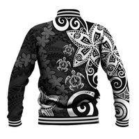 Polynesia Baseball Jacket Black Tribal Turtle Floral Pattern