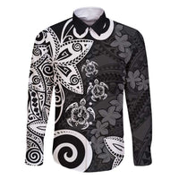 Polynesia Family Matching Long Sleeve Bodycon Dress and Hawaiian Shirt Black Tribal Turtle Floral Pattern LT05 Dad's Shirt - Long Sleeve Black - Polynesian Pride