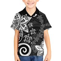 Polynesia Family Matching Long Sleeve Bodycon Dress and Hawaiian Shirt Black Tribal Turtle Floral Pattern LT05 Son's Shirt Black - Polynesian Pride