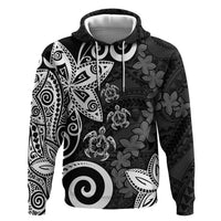 Polynesia Hoodie Black Tribal Turtle Floral Pattern LT05 Pullover Hoodie Black - Polynesian Pride