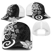 Polynesia Mesh Trucker Cap Black Tribal Turtle Floral Pattern - Polynesian Pride