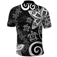 Polynesia Polo Shirt Black Tribal Turtle Floral Pattern