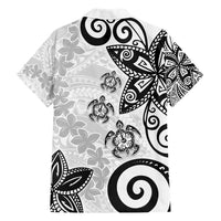 Polynesia Family Matching Short Sleeve Bodycon Dress and Hawaiian Shirt White Tribal Turtle Floral Pattern