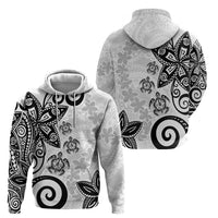 Polynesia Hoodie White Tribal Turtle Floral Pattern LT05 - Polynesian Pride