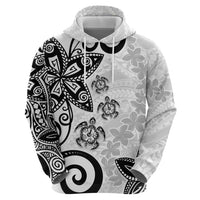 Polynesia Hoodie White Tribal Turtle Floral Pattern LT05 - Polynesian Pride
