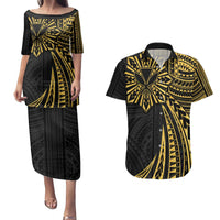 Hawaii And Philippines Couples Matching Puletasi and Hawaiian Shirt Kanaka Maoli With Tribal Sun Together Gold LT05 Gold - Polynesian Pride