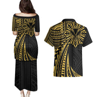 Hawaii And Philippines Couples Matching Puletasi and Hawaiian Shirt Kanaka Maoli With Tribal Sun Together Gold LT05 - Polynesian Pride
