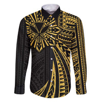 Hawaii And Philippines Family Matching Puletasi and Hawaiian Shirt Kanaka Maoli With Tribal Sun Together Gold LT05 Dad's Shirt - Long Sleeve Gold - Polynesian Pride
