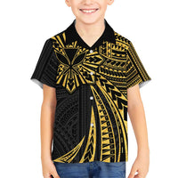 Hawaii And Philippines Family Matching Short Sleeve Bodycon Dress and Hawaiian Shirt Kanaka Maoli With Tribal Sun Together Gold LT05 Son's Shirt Gold - Polynesian Pride