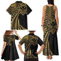 Hawaii And Philippines Family Matching Tank Maxi Dress and Hawaiian Shirt Kanaka Maoli With Tribal Sun Together Gold LT05 - Polynesian Pride