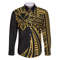 Hawaii And Philippines Family Matching Tank Maxi Dress and Hawaiian Shirt Kanaka Maoli With Tribal Sun Together Gold LT05 Dad's Shirt - Long Sleeve Gold - Polynesian Pride