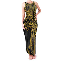 Hawaii And Philippines Family Matching Tank Maxi Dress and Hawaiian Shirt Kanaka Maoli With Tribal Sun Together Gold LT05 Mom's Dress Gold - Polynesian Pride