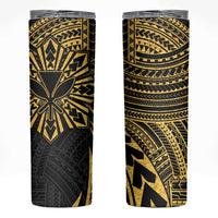 Hawaii And Philippines Skinny Tumbler Kanaka Maoli With Tribal Sun Together Gold LT05 Gold - Polynesian Pride