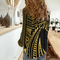 Hawaii And Philippines Women Casual Shirt Kanaka Maoli With Tribal Sun Together Gold LT05 - Polynesian Pride