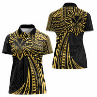 Hawaii And Philippines Women Polo Shirt Kanaka Maoli With Tribal Sun Together Gold LT05 - Polynesian Pride