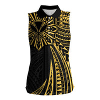 Hawaii And Philippines Women Sleeveless Polo Shirt Kanaka Maoli With Tribal Sun Together Gold LT05 Female Gold - Polynesian Pride