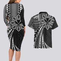Hawaii And Philippines Couples Matching Long Sleeve Bodycon Dress and Hawaiian Shirt Kanaka Maoli With Tribal Sun Together Black LT05 - Polynesian Pride