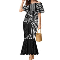 Hawaii And Philippines Family Matching Mermaid Dress and Hawaiian Shirt Kanaka Maoli With Tribal Sun Together Black LT05 Mom's Dress Black - Polynesian Pride