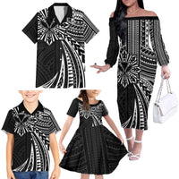 Hawaii And Philippines Family Matching Off The Shoulder Long Sleeve Dress and Hawaiian Shirt Kanaka Maoli With Tribal Sun Together Black LT05 - Polynesian Pride