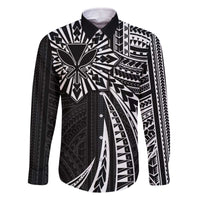 Hawaii And Philippines Family Matching Off The Shoulder Long Sleeve Dress and Hawaiian Shirt Kanaka Maoli With Tribal Sun Together Black LT05 Dad's Shirt - Long Sleeve Black - Polynesian Pride