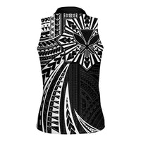 Hawaii And Philippines Women Sleeveless Polo Shirt Kanaka Maoli With Tribal Sun Together Black LT05 - Polynesian Pride