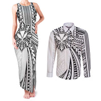 Hawaii And Philippines Couples Matching Tank Maxi Dress and Long Sleeve Button Shirt Kanaka Maoli With Tribal Sun Together White LT05 White - Polynesian Pride