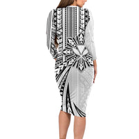 Hawaii And Philippines Family Matching Long Sleeve Bodycon Dress and Hawaiian Shirt Kanaka Maoli With Tribal Sun Together White LT05 - Polynesian Pride