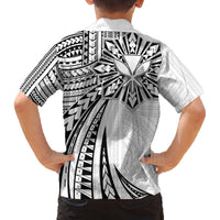 Hawaii And Philippines Family Matching Off The Shoulder Long Sleeve Dress and Hawaiian Shirt Kanaka Maoli With Tribal Sun Together White LT05 - Polynesian Pride