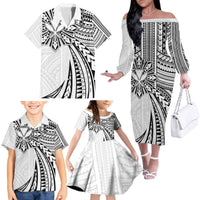 Hawaii And Philippines Family Matching Off The Shoulder Long Sleeve Dress and Hawaiian Shirt Kanaka Maoli With Tribal Sun Together White LT05 - Polynesian Pride