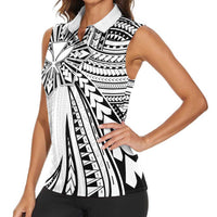 Hawaii And Philippines Women Sleeveless Polo Shirt Kanaka Maoli With Tribal Sun Together White LT05 - Polynesian Pride