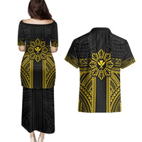 Hawaii And Philippines Together Couples Matching Puletasi and Hawaiian Shirt Polynesian Pattern With Filipino Barong Gold