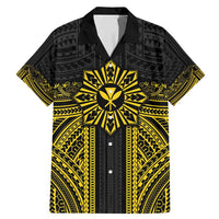 Hawaii And Philippines Together Family Matching Mermaid Dress and Hawaiian Shirt Polynesian Pattern With Filipino Barong Gold LT05 Dad's Shirt - Short Sleeve Gold - Polynesian Pride