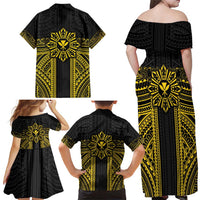 Hawaii And Philippines Together Family Matching Off Shoulder Maxi Dress and Hawaiian Shirt Polynesian Pattern With Filipino Barong Gold LT05 - Polynesian Pride