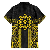 Hawaii And Philippines Together Family Matching Off Shoulder Short Dress and Hawaiian Shirt Polynesian Pattern With Filipino Barong Gold LT05 - Polynesian Pride