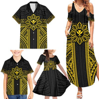 Hawaii And Philippines Together Family Matching Summer Maxi Dress and Hawaiian Shirt Polynesian Pattern With Filipino Barong Gold LT05 - Polynesian Pride