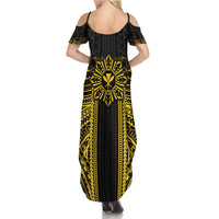 Hawaii And Philippines Together Family Matching Summer Maxi Dress and Hawaiian Shirt Polynesian Pattern With Filipino Barong Gold LT05 - Polynesian Pride