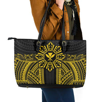 Hawaii And Philippines Together Leather Tote Bag Polynesian Pattern With Filipino Barong Gold LT05 - Polynesian Pride