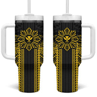 Hawaii And Philippines Together Tumbler With Handle Polynesian Pattern With Filipino Barong Gold LT05 One Size: 40 oz Gold - Polynesian Pride