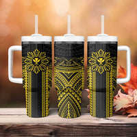 Hawaii And Philippines Together Tumbler With Handle Polynesian Pattern With Filipino Barong Gold LT05 - Polynesian Pride