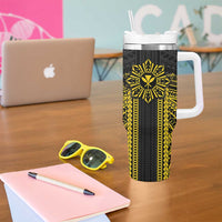 Hawaii And Philippines Together Tumbler With Handle Polynesian Pattern With Filipino Barong Gold LT05 - Polynesian Pride