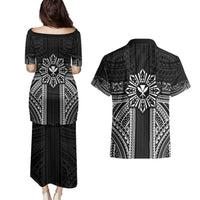 Hawaii And Philippines Together Couples Matching Puletasi and Hawaiian Shirt Polynesian Pattern With Filipino Barong Black