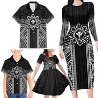 Hawaii And Philippines Together Family Matching Long Sleeve Bodycon Dress and Hawaiian Shirt Polynesian Pattern With Filipino Barong Black LT05 - Polynesian Pride