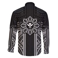 Hawaii And Philippines Together Family Matching Off The Shoulder Long Sleeve Dress and Hawaiian Shirt Polynesian Pattern With Filipino Barong Black LT05 - Polynesian Pride