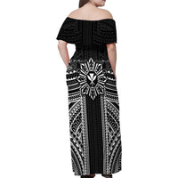 Hawaii And Philippines Together Family Matching Off Shoulder Maxi Dress and Hawaiian Shirt Polynesian Pattern With Filipino Barong Black LT05 - Polynesian Pride