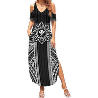 Hawaii And Philippines Together Family Matching Summer Maxi Dress and Hawaiian Shirt Polynesian Pattern With Filipino Barong Black LT05 Mom's Dress Black - Polynesian Pride