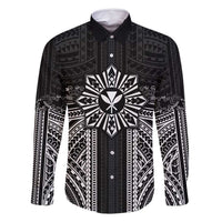 Hawaii And Philippines Together Family Matching Tank Maxi Dress and Hawaiian Shirt Polynesian Pattern With Filipino Barong Black LT05 Dad's Shirt - Long Sleeve Black - Polynesian Pride